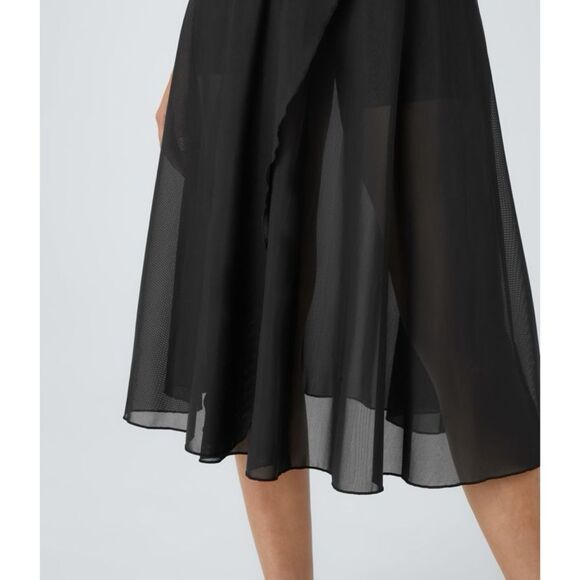 Halara High Waisted Drawstring Contrast Mesh Flowy midi Flare Casual Skirt - Picture 6 of 9